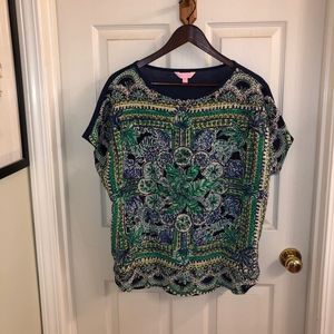 Lilly Pulitzer Silk T shirt Escape artist L